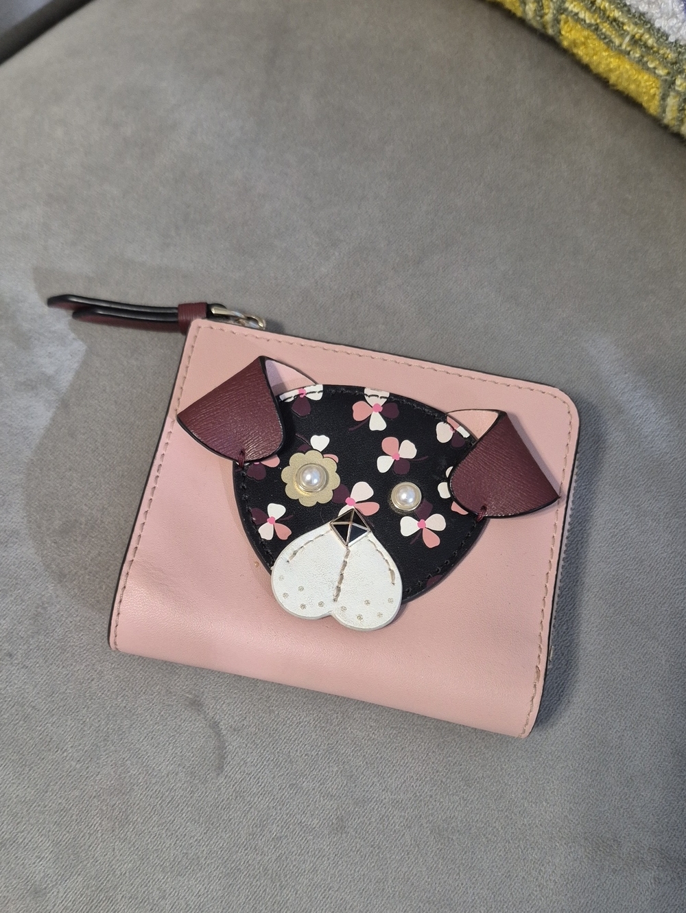 KATE SPADE Pink Floral Dog Applique Zip Wallet